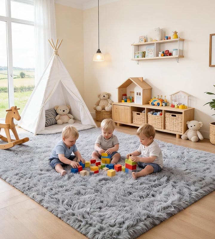 VOFUSHON Wohnzimmer Hochflor Teppich,Shaggy Flur Läufer Teppich Modern Flauschiger Weich Teppich Gro