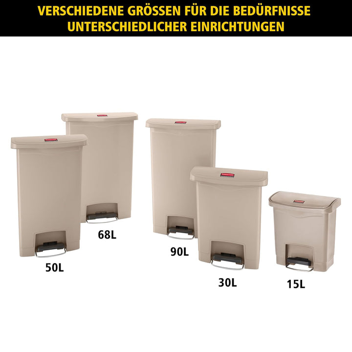 Rubbermaid Commercial Products Slim Jim 1883456 30 Litre Front Step Step-On Resin Wastebasket - Beig