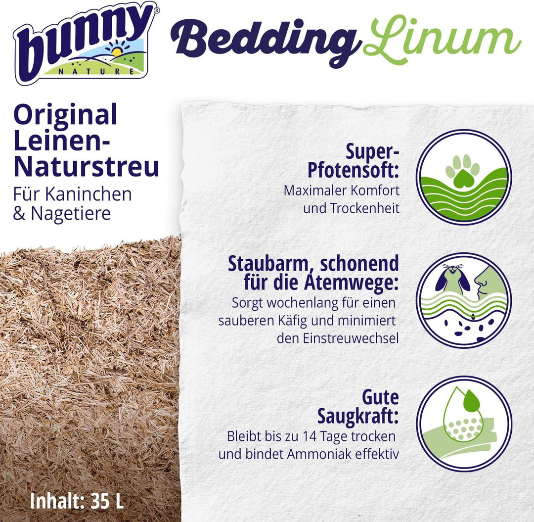 bunnyNature Bedding Linum 35l | Natur-Leinenstreu | Komfort &amp; Hygiene für Haustiere | Umweltfreundli