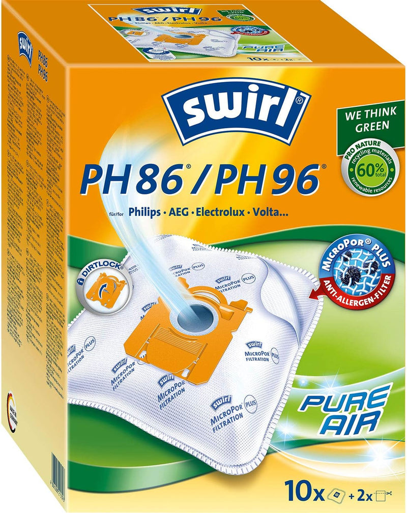 Swirl PH 86/ PH 96 MicroPor Plus Staubsaugerbeutel für Philips, AEG, Electrolux und Volta Staubsauge