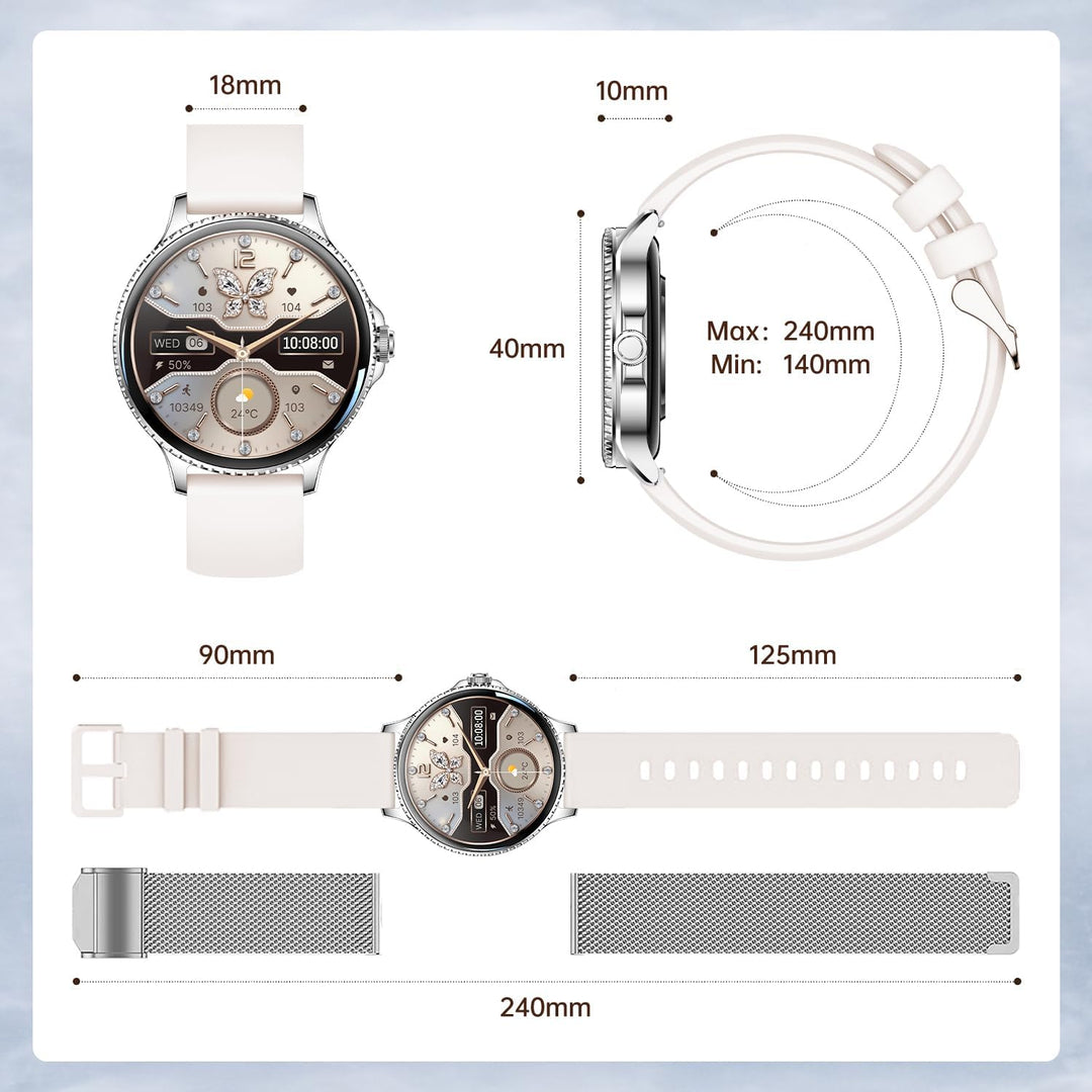 Smartwatch Damen Rund, 1,27" HD Smart Watch mit Telefonfunktion, 120+ Sportmodi, IP68 Wasserdicht Fi