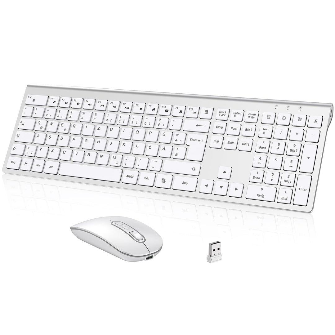 cimetech Tastatur Maus Set Kabellos, Ultra-Dünne Wiederaufladbare Kabellose Tastatur und Maus Ergono