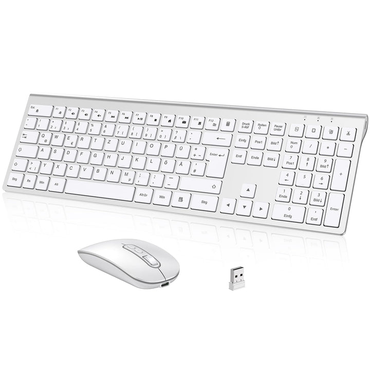 cimetech Tastatur Maus Set Kabellos, Ultra-Dünne Wiederaufladbare Kabellose Tastatur und Maus Ergono