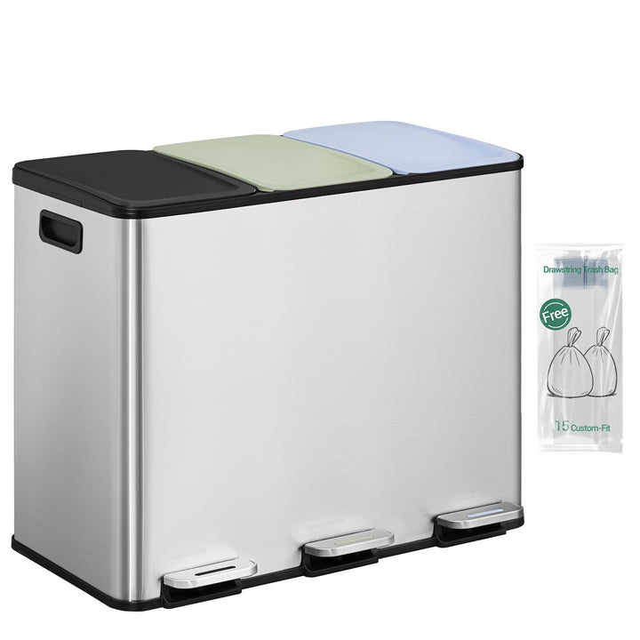 Hzuaneri Mülleimer Küche, 3 x 18 L, Mülltrennsystem 3 Fächer, Mülleimer mit Farbigem Soft-Close-Deck