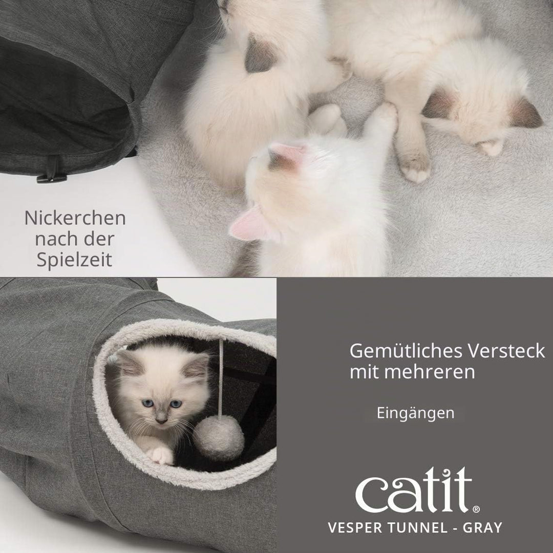 Catit 41996 Vesper Tunnel, für Katzen, mit Schlafkissen, grau , Black, Black