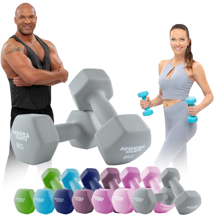 Miweba Sports Neopren Hantelset NKH100 | 𝐏𝐫𝐨𝐟𝐢 Hanteln - 0.5-10.0 Kg - Hexagon Hanteln Set - Kurzhan