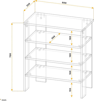 RICOO Schuhregal schmal und hoch 70x60x32cm Standregal Pressholz Grau WM039-PL, Schuhständer mit 3 E