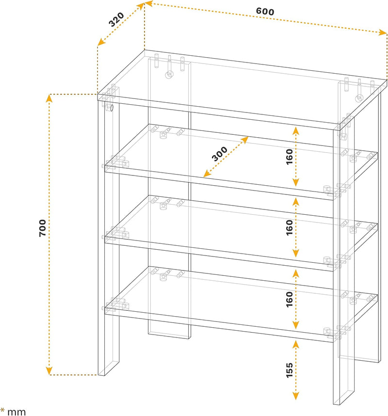 RICOO Schuhregal schmal und hoch 70x60x32cm Standregal Pressholz Grau WM039-PL, Schuhständer mit 3 E