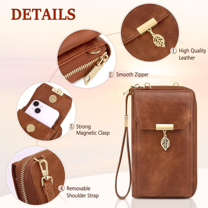 VOBUKE Handytasche mit Geldbörse zum Umhängen RFID Schutz Handy Tasche Damen Umhänge Leder Kleine Ha