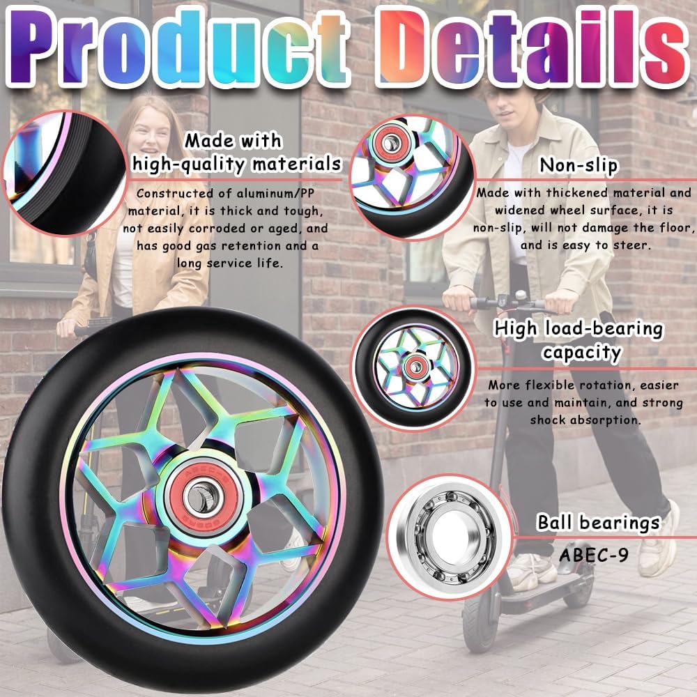 Stunt Scooter Rollen, 2 Stück Ersatzräder für Scooter, 110mm Stunt ScooterReifen mit ABEC, Aluminium