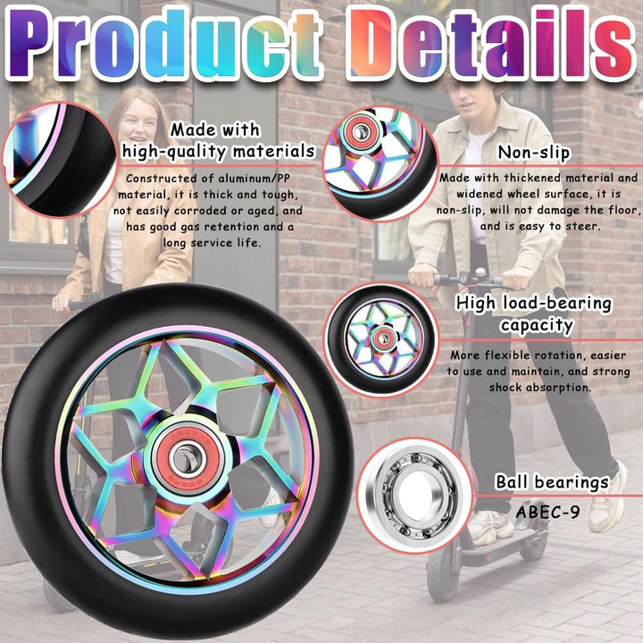 Stunt Scooter Rollen, 2 Stück Ersatzräder für Scooter, 110mm Stunt ScooterReifen mit ABEC, Aluminium