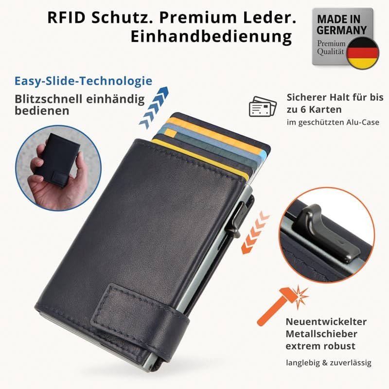 SecWal Kartenetui mit Münzfach Druckknopf inkl. Geschenkbox - Made in Germany - Echtleder Mini Geldb