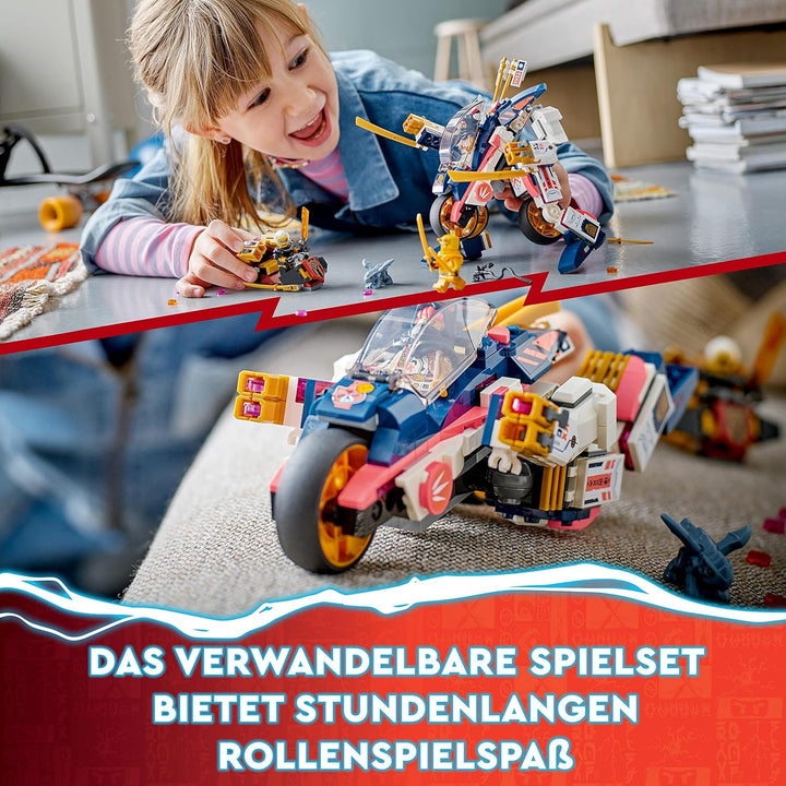 LEGO 71792 NINJAGO Soras transformierender Mech-Bike-Renner, 2in1 Set mit transformierender Mech-Act