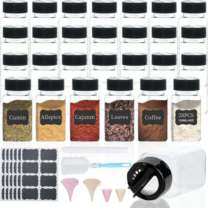 28 PCS Gewürzstreuer Kunststoff mit zwei Öffnungen, 130ML Gewürzbehälter mit Etiketten, Stift, Trich