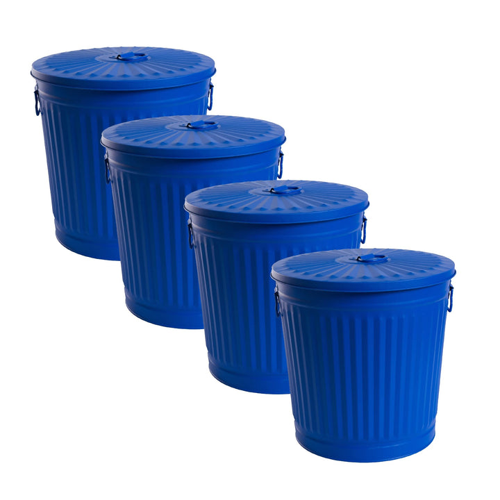 Jinfa 4 Sets Retrodesign Mülleimer mit Deckel | Blau | Ø 21,5 cm, Höhe 21,5 cm, 7 Liter Blau Ø 21,5