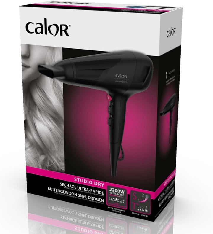 Calor Studio Dry Haartrockner, EffiWatt-Technologie für reduzierten Energieverbrauch, 6 Geschwindigk
