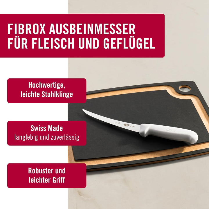 Victorinox Fibrox Ausbeinmesser, Scharfes Küchenmesser für Fleisch und Fisch, 15 cm, Gebogene Klinge