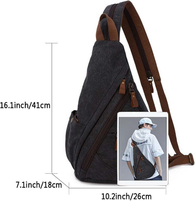 KL928 Canvas Sling Bag Rucksack Damen und Herren – Schulterrucksack Umhängetasche Crossbag Verstellb