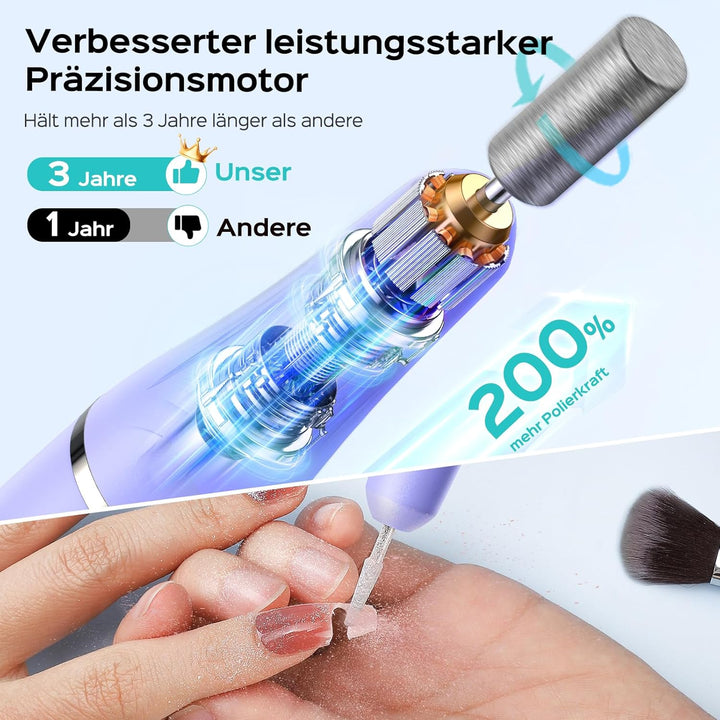 COSLUS Professionell Nagelfräser Kabellos Tragbar: Elektrische Nagelfeile Stufenlos mit Licht für Ge