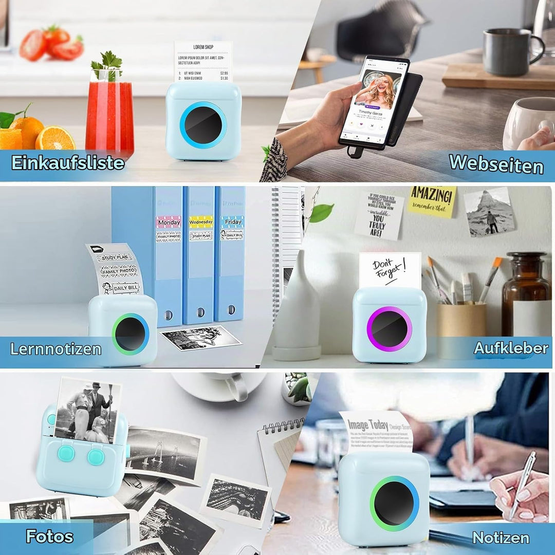 GuKKK Mini Drucker, Mobiler Fotodrucker, Tragbarer Mini Fotodrucker, Wireless Thermodrucker mit 11 R