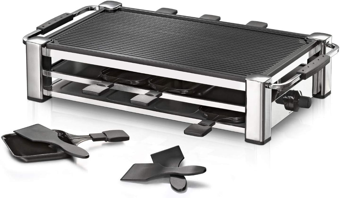 ROMMELSBACHER RCC 1500 Raclette-Grill (extra langes Kabel (2m), Tischgrill für 8 Personen, gerippte