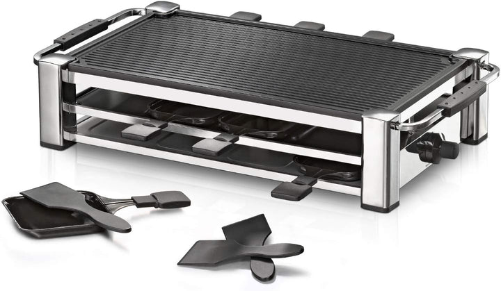ROMMELSBACHER RCC 1500 Raclette-Grill (extra langes Kabel (2m), Tischgrill für 8 Personen, gerippte
