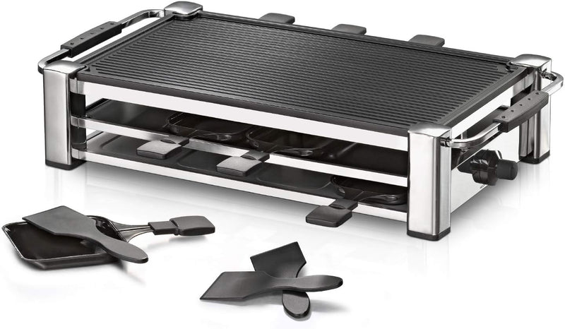 ROMMELSBACHER RCC 1500 Raclette-Grill (extra langes Kabel (2m), Tischgrill für 8 Personen, gerippte