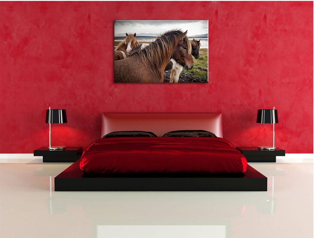 Pixxprint Herde aus schönen Wildpferden als Leinwandbild/Grösse: 100x70 cm/Wandbild/Kunstdruck/ferti