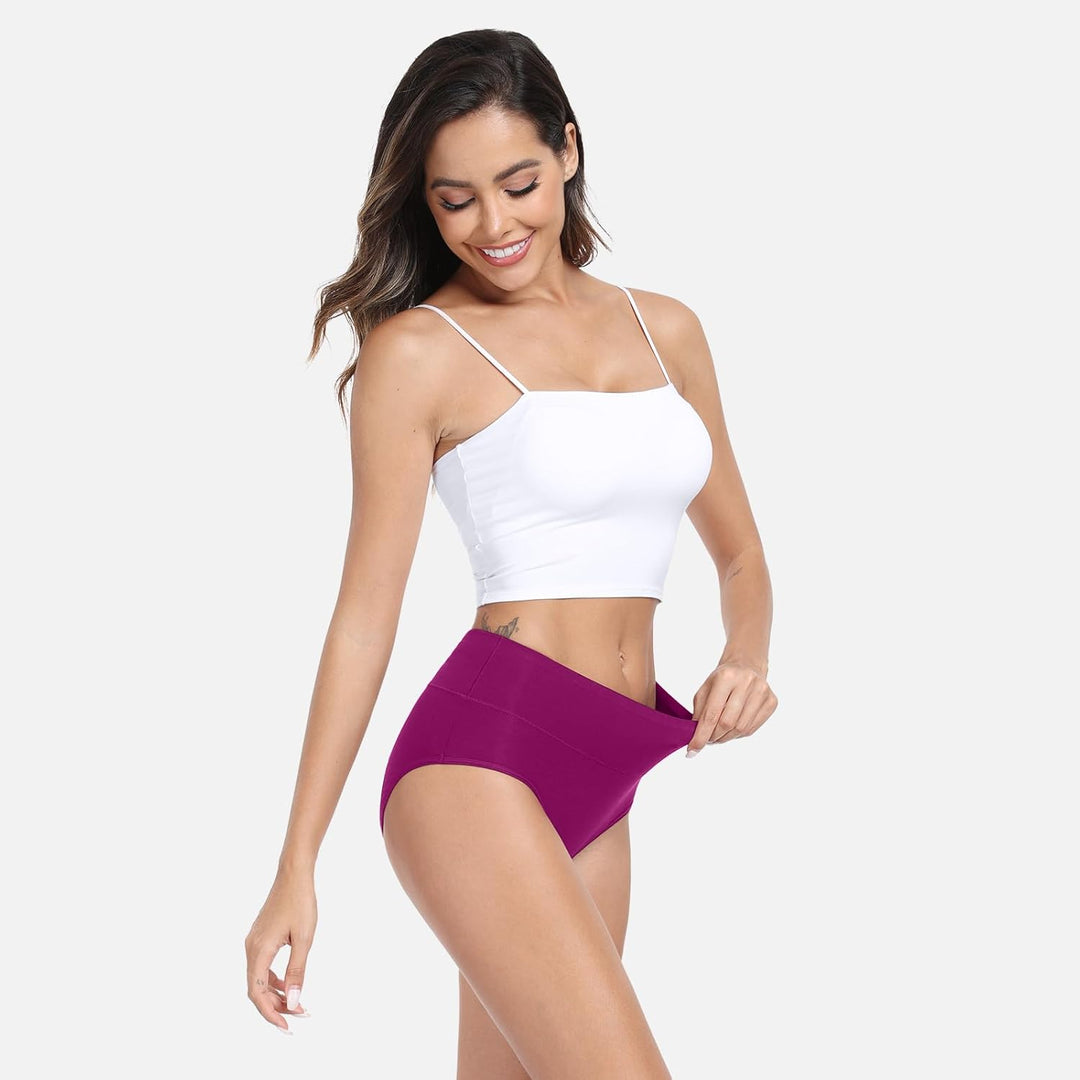 anqier Unterhosen Damen, 5er Pack Stretch Baumwolle Hohe Taille Slips Damen Atmungsaktiv Panties Wei