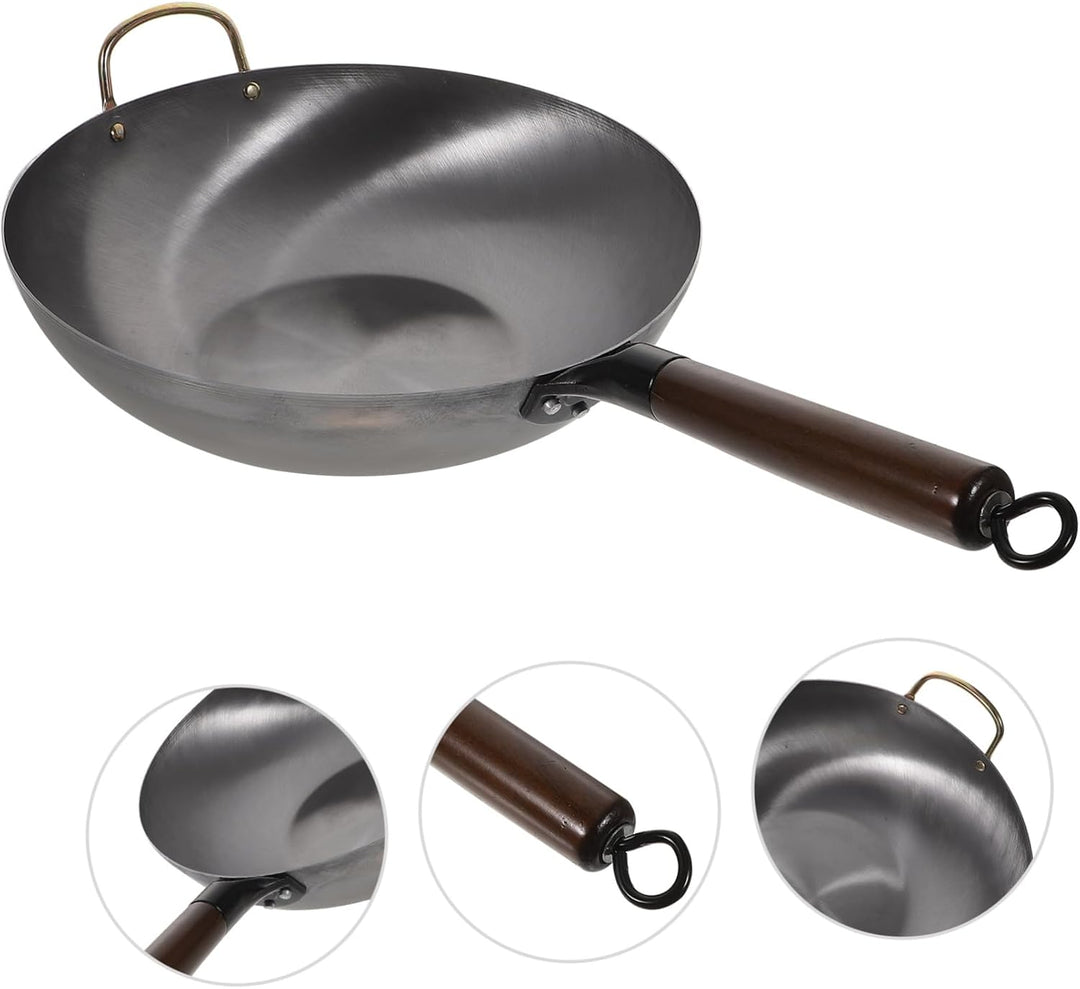 TOPBATHY Traditionelle Flache Eisenpfanne aus Gusseisen Unbeschichteter Runder Boden Robustes Küchen