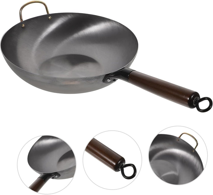TOPBATHY Traditionelle Flache Eisenpfanne aus Gusseisen Unbeschichteter Runder Boden Robustes Küchen