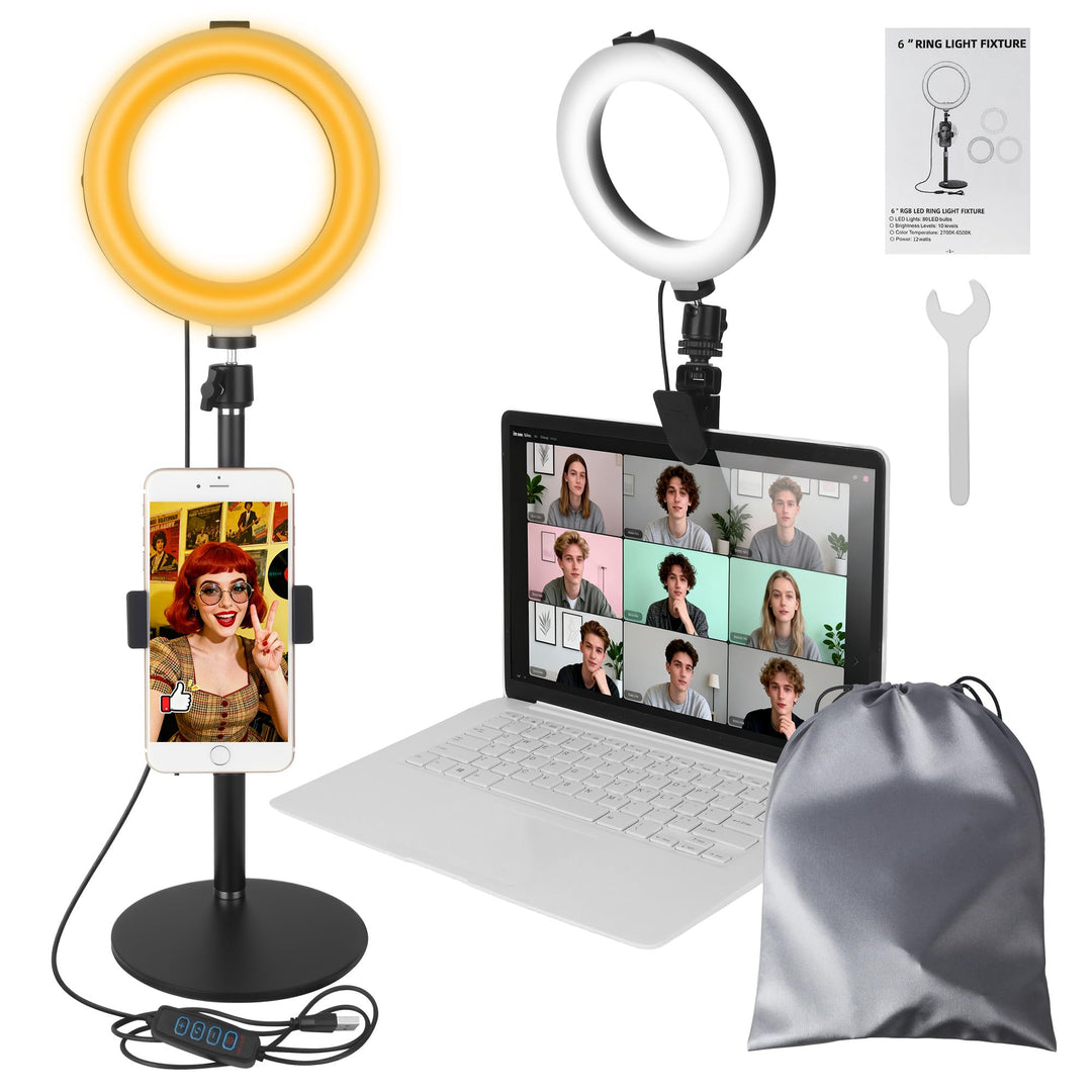 Ringlicht mit Stativ, 6 Zoll LED Ring Light mit 3 Lichtfarben und 10 Helligkeiten, Selfie Licht für