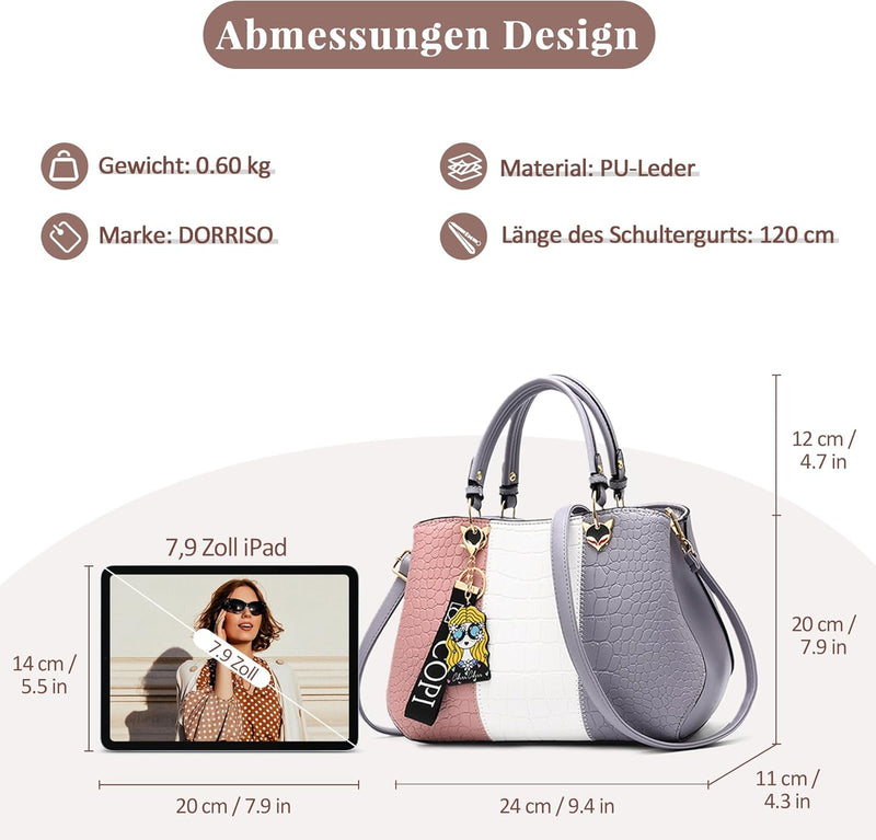 DORRISO Mode Damen Handtasche Niedliches Anhänger Umhängetasche Leichte Elegantes Reise Casual Handt