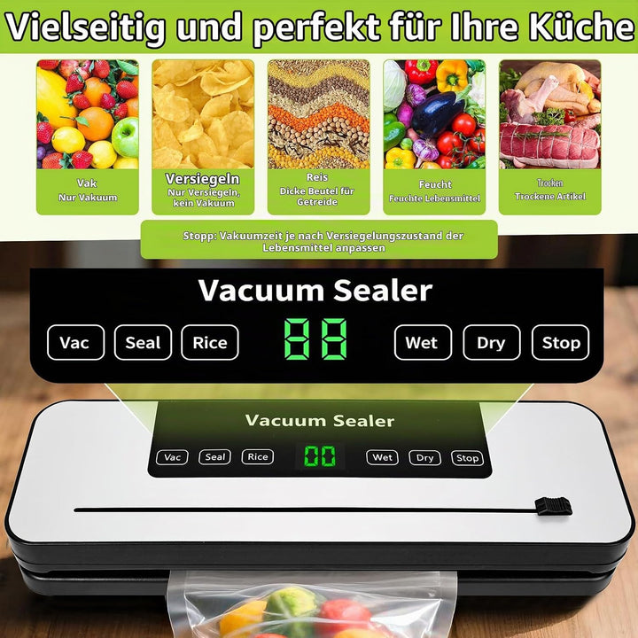 Vakuumiergerät,Vielseitig Profi-Lebensmittel-Vakuumierer mit Digitalem LED-Display,50 Beuteln,Integr