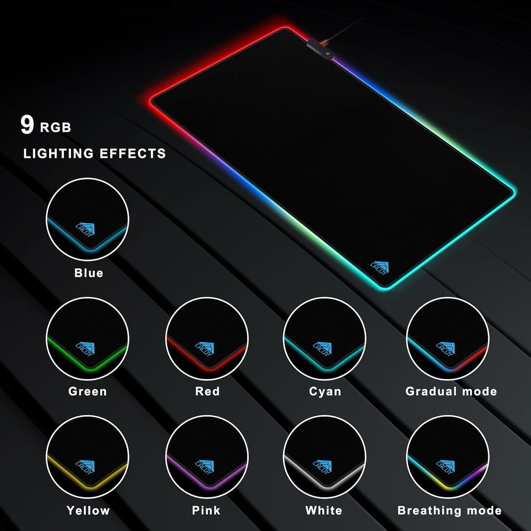 Cacoy 1200x500 mm Übergrösse RGB Gaming Mauspad, Gross Computer Mousepad mit 9 Beleuchtungs Modi, Ve