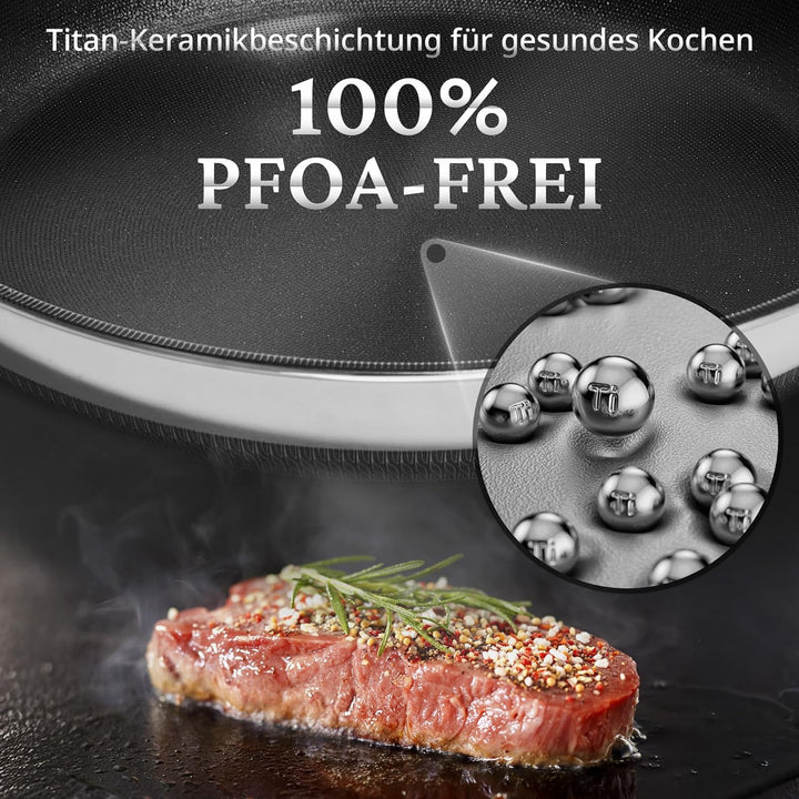 KOKHUB Titan-Keramik Bratpfanne 30 cm mit Deckel, Edelstahlpfanne Induktion, Tri-Ply Antihaft Pfanne
