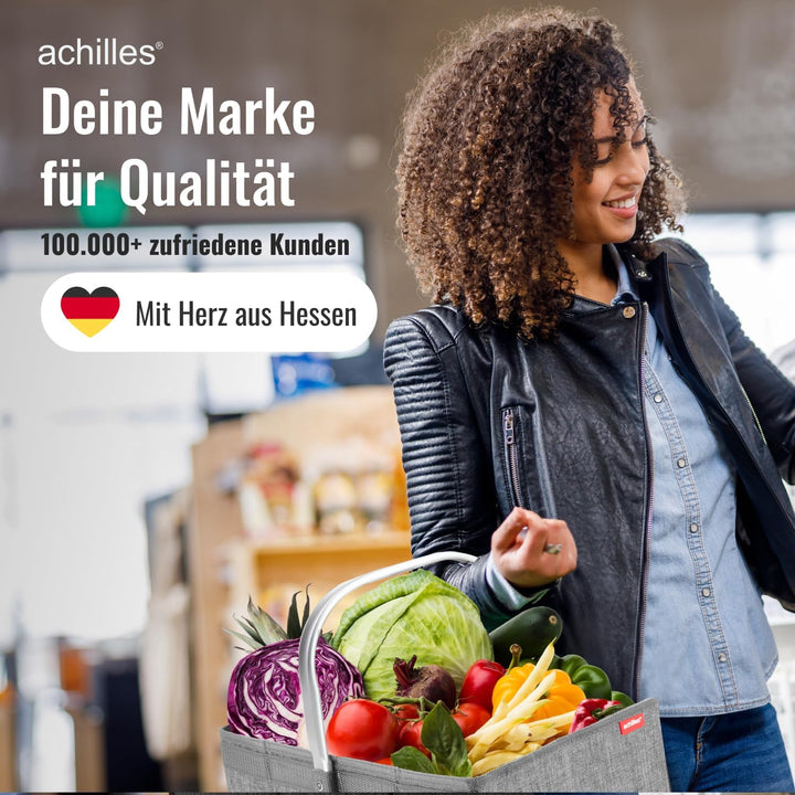 achilles Einkaufskorb - praktischer Tragekorb zum Einkaufen - klappbare Einkaufsbox mit Alu-Griff -