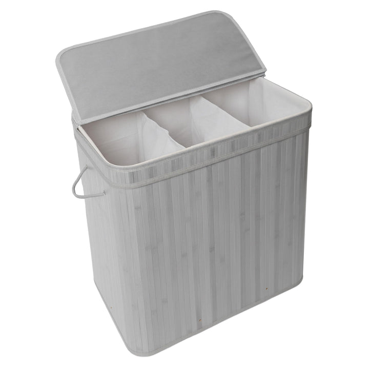 Relaxdays Wäschekorb mit Deckel, Bambus, 150 l, 3 Fächer, HxBxT: 61,5 x 61 x 41,5 cm, Badezimmer Wäs