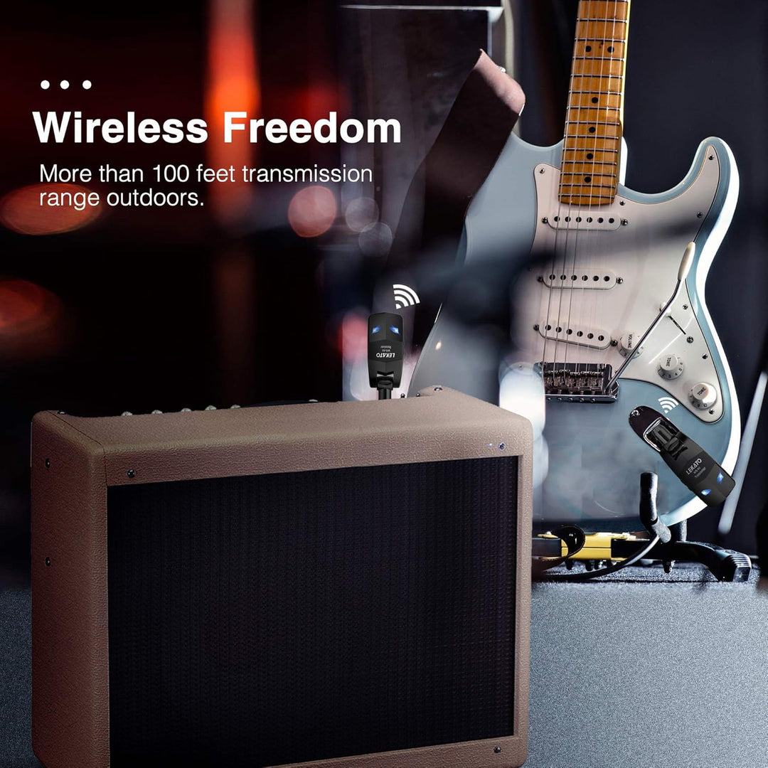 LEKATO 2,4 GHz kabelloses Gitarrensystem, kabelloser Gitarrensender und -empfänger, wiederaufladbare