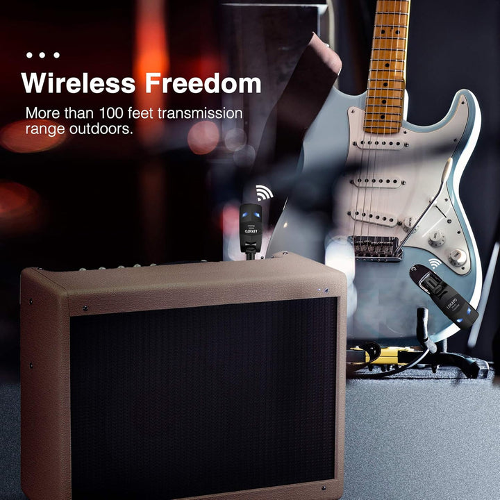 LEKATO 2,4 GHz kabelloses Gitarrensystem, kabelloser Gitarrensender und -empfänger, wiederaufladbare