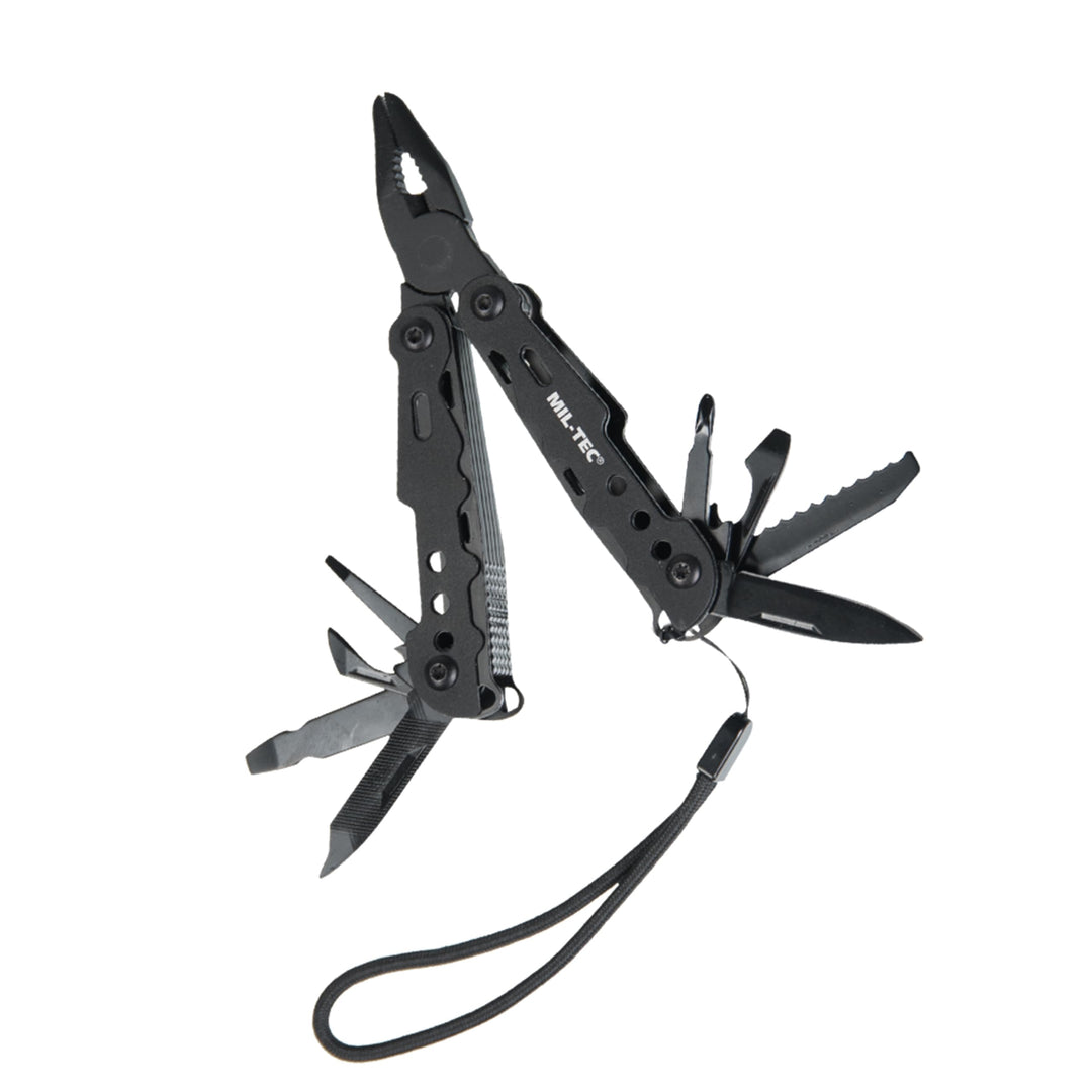 Mil-Tec Multi Tool Schwarz mit Etui • Edelstahl Multifunktionswerkzeug • Taschenwerkzeug mit Zange,