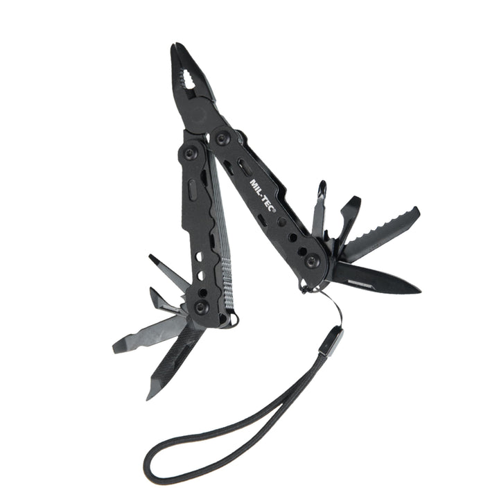 Mil-Tec Multi Tool Schwarz mit Etui • Edelstahl Multifunktionswerkzeug • Taschenwerkzeug mit Zange,