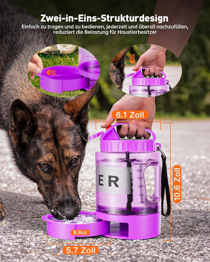 lesotc 2200 ml Trinkflasche für Hunde, Tragbare XXL extra grosse Hundetrinkflasche für unterwegs – C