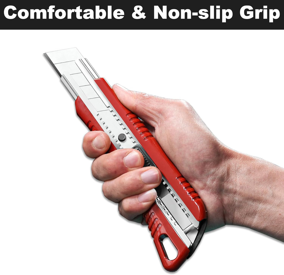 HAUTMEC Cuttermesser 25 mm Profi 4 Stück,Universalmesser mit Auto-Lock & 2 Ersatzklingen, Teppichmes