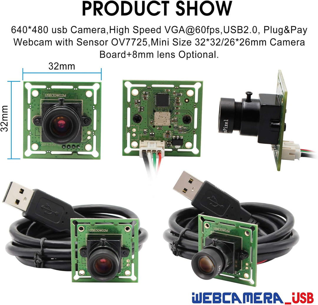 G 60fps USB Kameramodul 0.3mp Webcam modul Weitwinkel VGA Webkamera,480P 8mm Objektiv USB mit Kamera