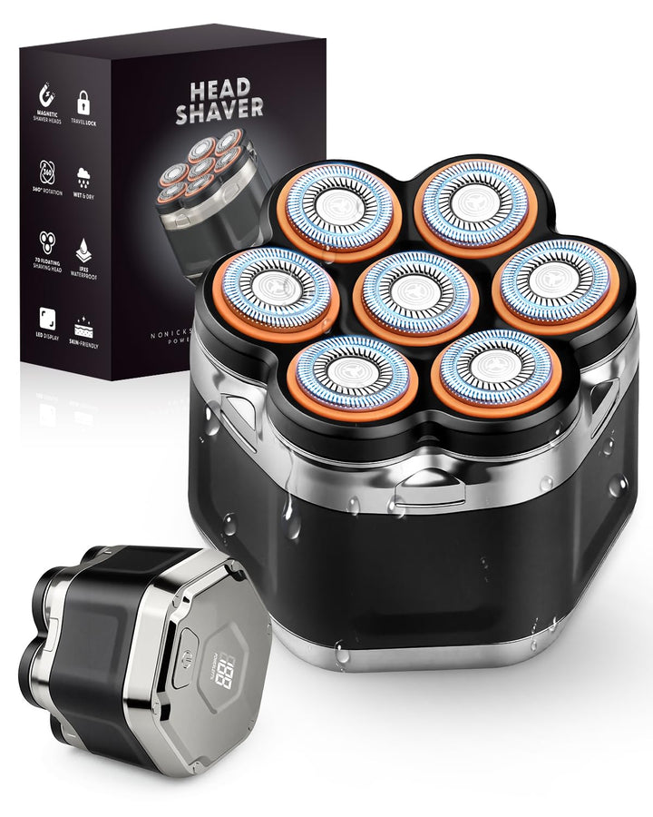 Glatzenrasierer Herren 7D mit LED Display, IPX5 Wasserdichtem Kopf Rasierer Herren, Elektrischer Kop