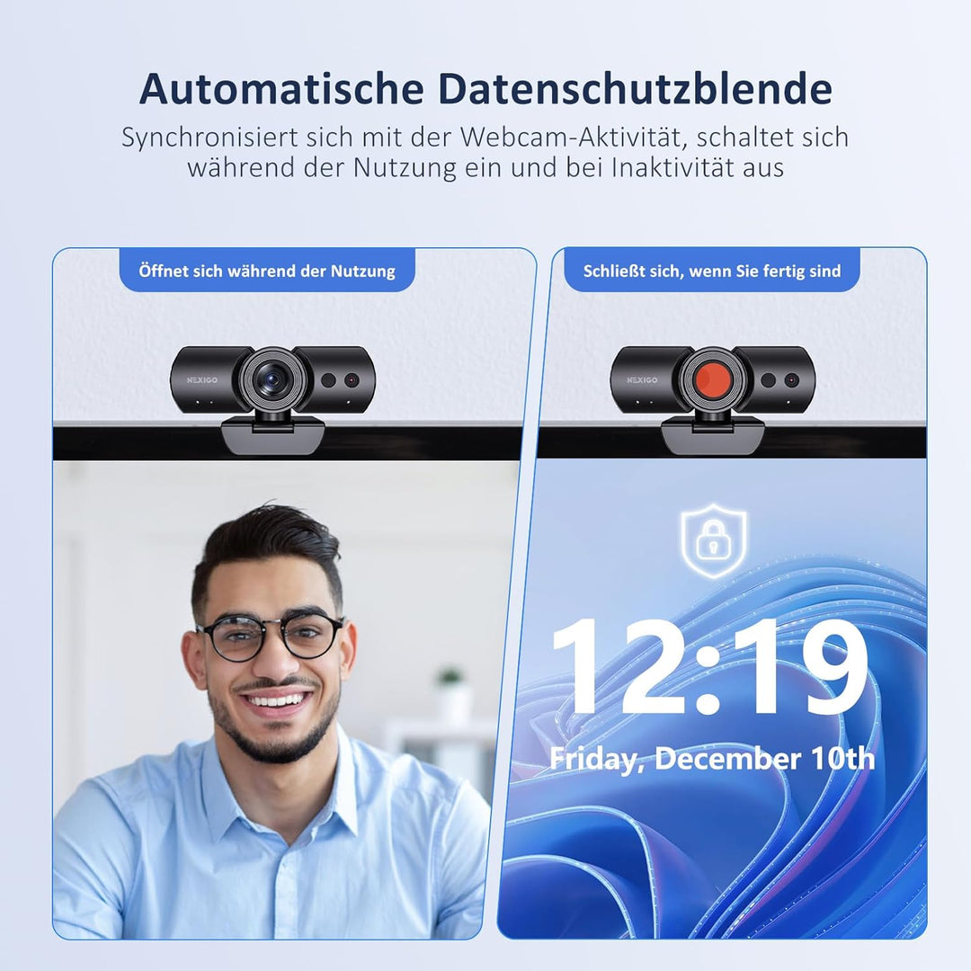 NexiGo HelloCam Pro, Webcam mit Windows Hello, 1080P 60FPS Autofokus, Echter Datenschutz, Automatisc