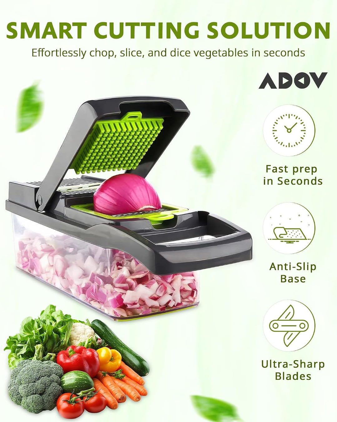ADOV Mandoline Gemüseschneider, 12 in 1 Multifunktionaler Gemüsehobel mit Handschutz, Einstellbare E