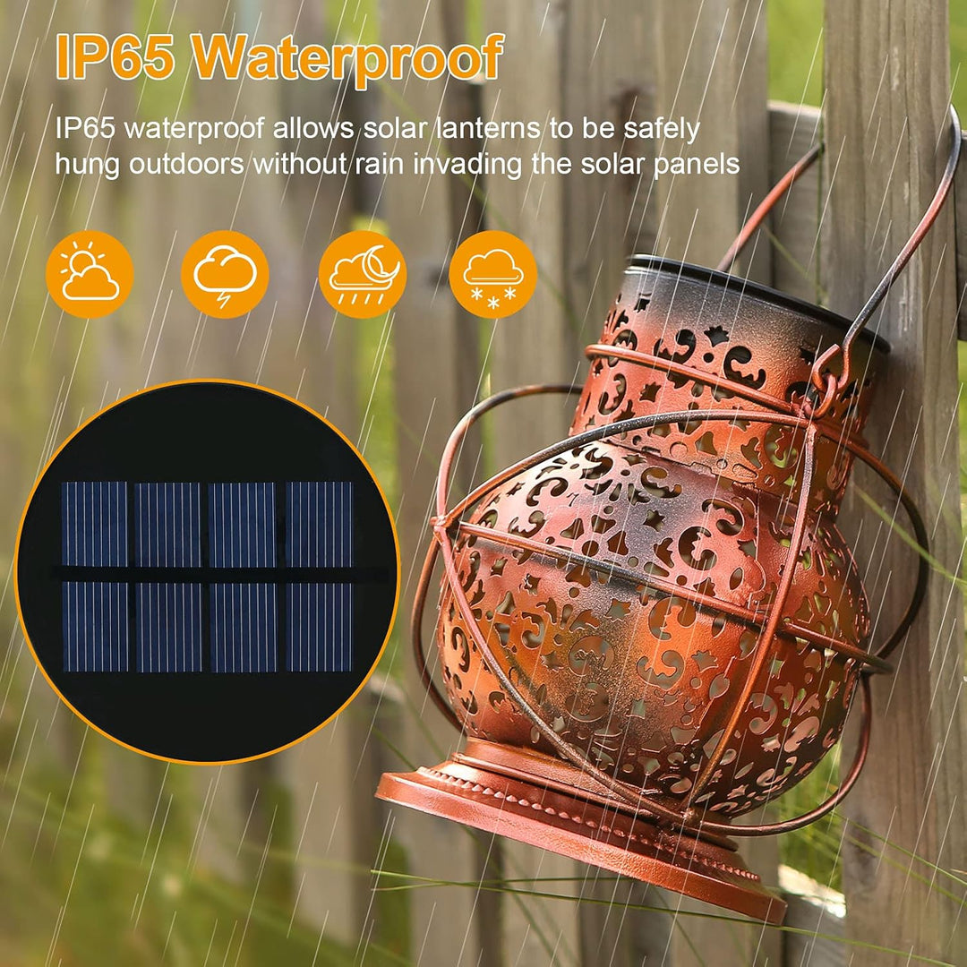 2 Stück Solar Laternen für Draussen, IP65 Wasserdicht Vintage Solarlaterne für Aussen Hängend, JOYCR