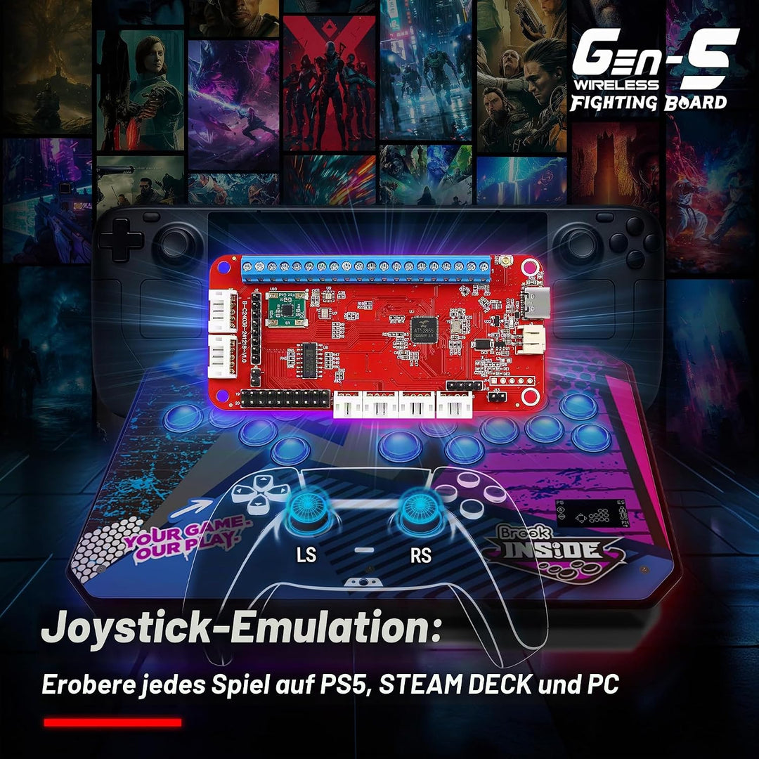 Brook Gaming Gen5W Fighting Board – Kabellose kompatible Controller-Platine für P5, PC & Steam Deck
